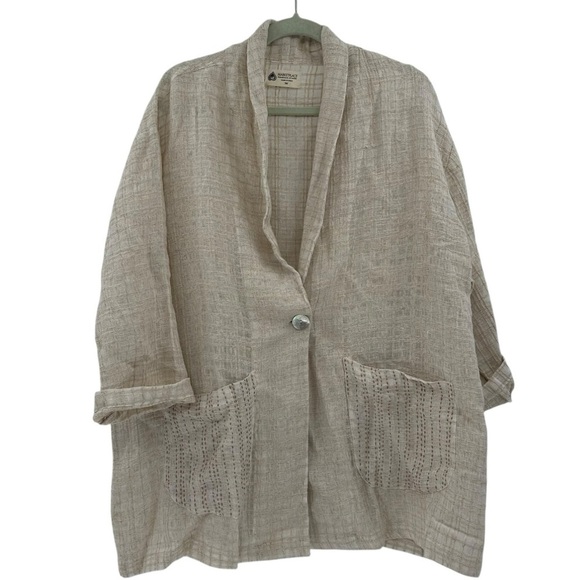 Marketplace Tops - Marketplace Handwork of India 100% Linen Lagenlook Boxy Cardigan Jacket 1X